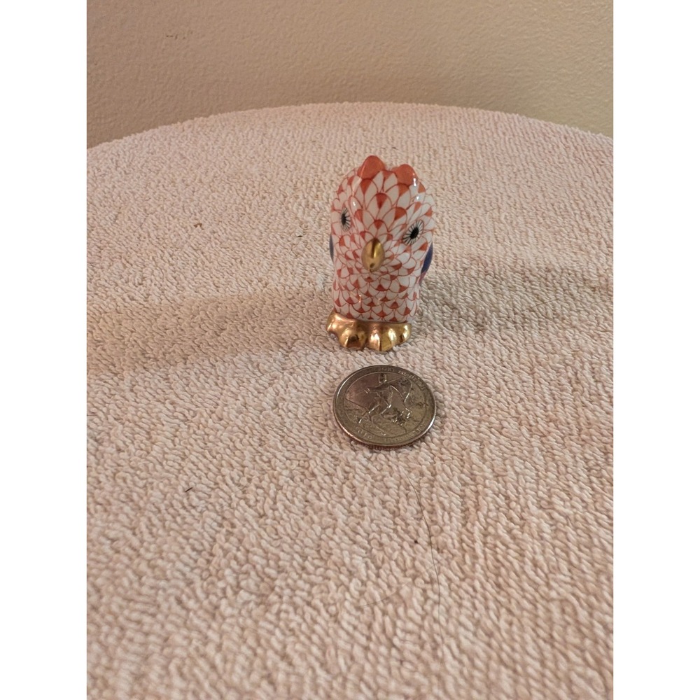Herend rust fishnet owl figurine 24 Karat Gold Trim, Hand Painted.Miniature